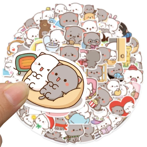 OkKt60Pcs Cartoon Cute Mitao Cat Stickers Waterproof Funny Cats Decals for Water Bottle Laptop Skateboard Luggage