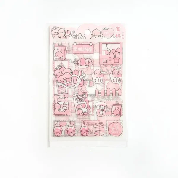 Rzo64 Sheets Scrapbook Stickers Set Cute Small Pink Animals Transparent Calendar Diary Book Sticker Scrapbooking Decorative