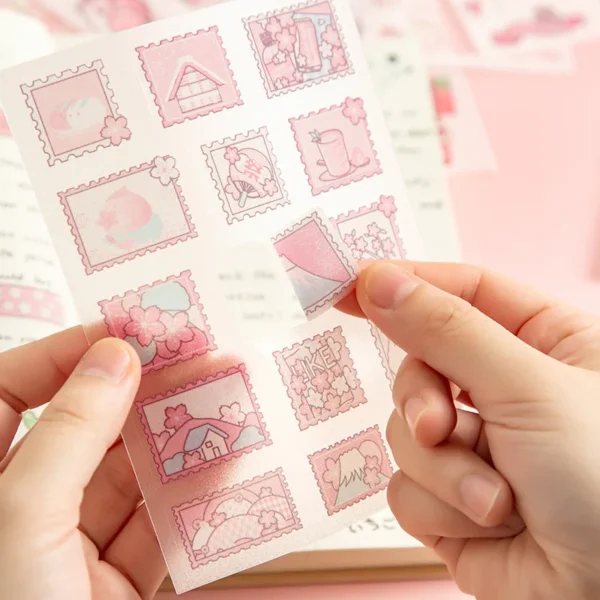 wcQx4 Sheets Scrapbook Stickers Set Cute Small Pink Animals Transparent Calendar Diary Book Sticker Scrapbooking Decorative