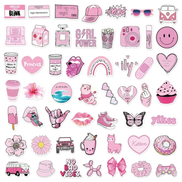 10 30 50 100PCS Pink VSCO Cute Girl Stickers Aesthetic Skateboard Laptop Guitar Graffiti Luggage Sticker 4
