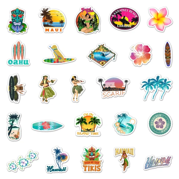 10 30 50PCS Outdoor Hawaii Surfing Stickers Summer Tropical Beach Surfing Waterproof DIY Surfboard Car Skateboard 2