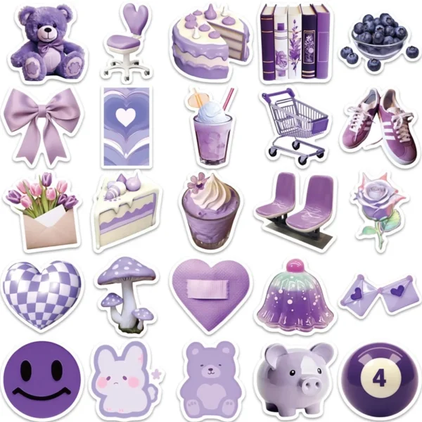 10 30 56PCS Cartoon Purple PVC Sticker Aesthetic Children s Korean Decoration Scrapbooking Stationery School Supplies 1