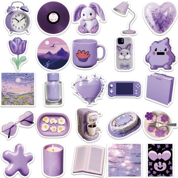 10 30 56PCS Cartoon Purple PVC Sticker Aesthetic Children s Korean Decoration Scrapbooking Stationery School Supplies 2