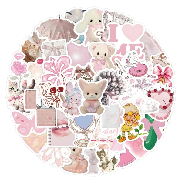 10 30 60pcs INS Style Pink Coquette Stickers Aesthetic Cartoon Decoration Decals Waterproof DIY Stationery Laptop 1