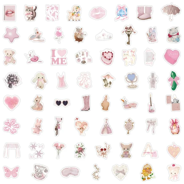 10 30 60pcs INS Style Pink Coquette Stickers Aesthetic Cartoon Decoration Decals Waterproof DIY Stationery Laptop 2