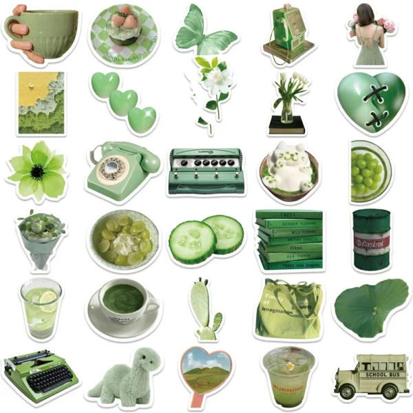 10 30 60pcs Ins Style Green Cartoon Stickers Aesthetic Cute Toy Decals PVC Waterproof DIY Phone 2