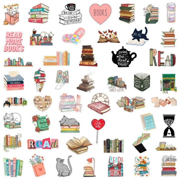 10 50 100PCS Cute Flower Book Reading Stickers Aesthetic DIY Scrapbooking Notebook Bottle Phone Luggage Decoration 4
