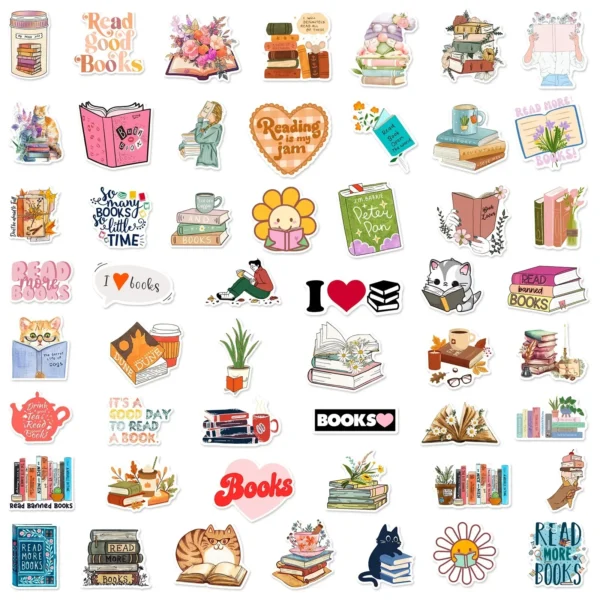 10 50 100PCS Cute Flower Book Reading Stickers Aesthetic DIY Scrapbooking Notebook Bottle Phone Luggage Decoration 5