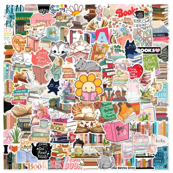 10 50 100PCS Cute Flower Book Reading Stickers Aesthetic DIY Scrapbooking Notebook Bottle Phone Luggage Decoration