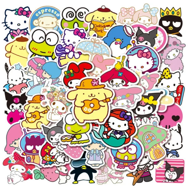 50 100Pcs Sanrio Cartoon Kawaii My Melody Kuromi Stickers for Scrapbooking Laptop Suitcase Waterproof Sticker Decal 1