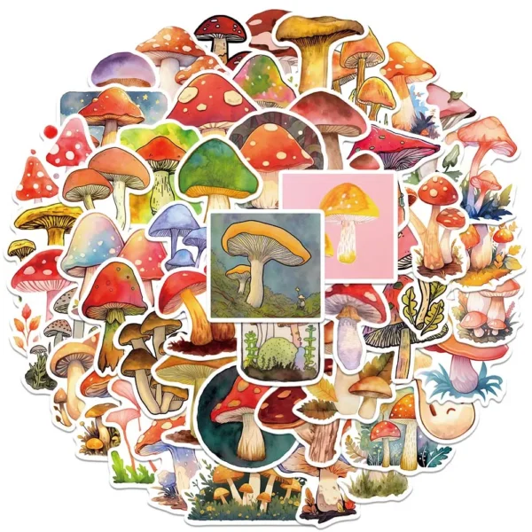 50pcs Mushroom Stickers Cute Cartoon Colorful Plants Waterproof Graffiti For Laptop Water Bottle Luggage Notebook Vinyl 1