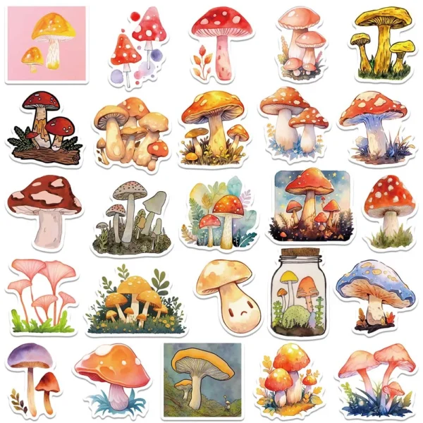 50pcs Mushroom Stickers Cute Cartoon Colorful Plants Waterproof Graffiti For Laptop Water Bottle Luggage Notebook Vinyl 2