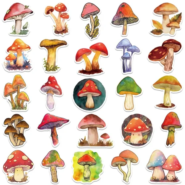 50pcs Mushroom Stickers Cute Cartoon Colorful Plants Waterproof Graffiti For Laptop Water Bottle Luggage Notebook Vinyl 3