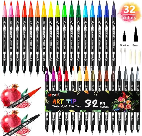 Duo Tip Brush Markers | 32-Pen Set